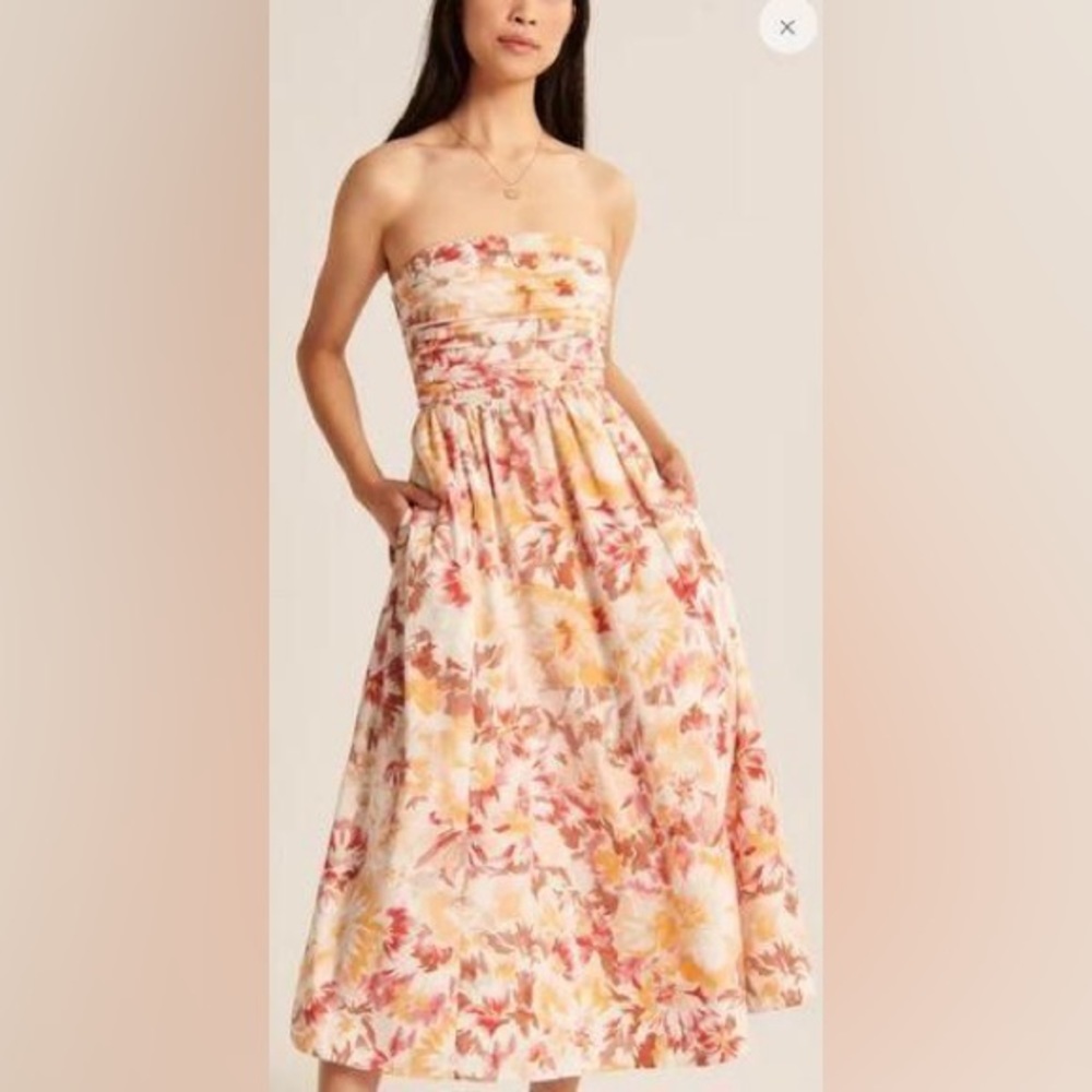 Abercrombie & Fitch Floral Midi Dress - Pink and Yellow